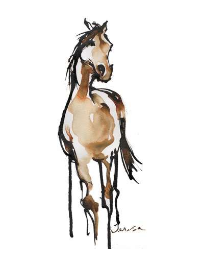 Unbridled quirky fun acrylic ink art painting of horse by Teresa Mundt Teresa’s Easel